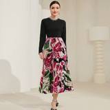 Lange kjoler - Lange ærmer - Multifarvet Shein Floral Print Pleated Hem Dress