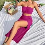 Cut-Out - Dame - Lilla Kjoler Shein Cut Out Split Thigh Tube Dress