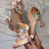 3,5 - Multifarvet Højhælede sko Shein High Heel Pumps With Bowknot & Floral Print, Elegant & Fashionable
