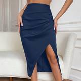 Shein Solid Ruched Split Thigh Skirt