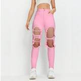 Dame - Pink Jeans Shein Cut Out Ripped Frayed Skinny Jeans