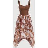 Blomstrede - Firkantet - Skind Tøj Shein Women's Asymmetrical Hem Tie Dye Floral Print Pu Leather Splice Cami Dress