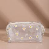 Tasker Shein 1pc Transparent Pvc Flower Pattern Cosmetic Bag