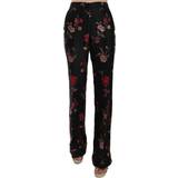 Blomstrede - Sort Bukser & Shorts Dolce & Gabbana Floral Print Black Boot Cut Trouser Pants IT38