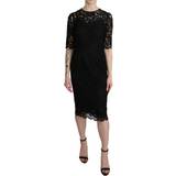 Blomstrede - Nylon Kjoler Dolce & Gabbana Black Floral Lace Sheath Knee Length Dress IT40