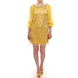 Dolce & Gabbana Yellow lace crystal mini dress IT40