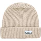 26 - Dame - Polyamid Hovedbeklædning Ganni Oversized Wool Rib Knit Beanie - Brazilian Sand