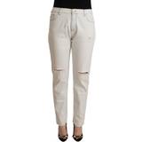 Pinko Enskuldret / Enæremet Tøj Pinko White Cotton Distressed Mid Waist Skinny Denim Jeans