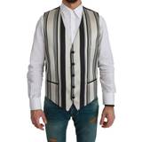 S - Silke Overtøj Dolce & Gabbana White Black Stripes Waistcoat Formal Vest IT48