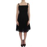 Dolce & Gabbana Bomuld - Sort Kjoler Dolce & Gabbana Black Floral Lace Shift Knee Length Dress IT40