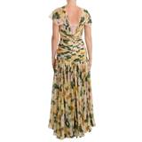 Dolce & Gabbana Yellow Silk Floral Print Pleated Max Dress IT38