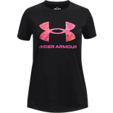 Under Armour Piger Overdele Under Armour Girl's Tech Print Fill Big Logo Short Sleeve - Black/Rebel Pink (1377016-004)