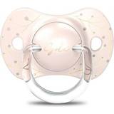 Suavinex Babyudstyr Suavinex Gold Edition Soother for Children 0-6 Months, Pacifier with Flat and Symmetrical Small Silicone Soother SX Pro, Flat and Symmetrical, Pink