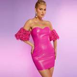 Pink - Skind Kjoler Shein Off Shoulder PU Leather Bodycon Dress