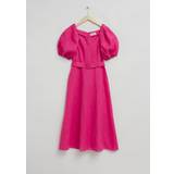 & Other Stories Linen Puff Sleeve Midi Dress Bright Pink, Hverdagskjoler størrelse