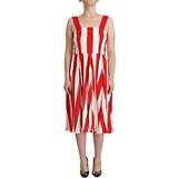 S - Silke Kjoler Dolce & Gabbana White Red Stretch Shift A-line Gown Dress IT40