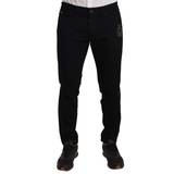 Dolce & Gabbana Slim Bukser & Shorts Dolce & Gabbana Black Skinny Fit Denim Side Band Jeans Pant IT48