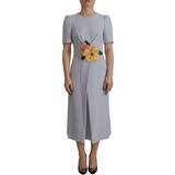 48 - Blå - Viskose Kjoler Dolce & Gabbana Blue Floral Applique Midi Viscose Dress IT38