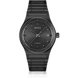 Hugo Boss Black-plated automatic watch with groove-textured