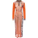 Dame - Lange kjoler - Nylon - Orange The Orange Trompe-l'œil Ruffle Neck Knit Dress Orange