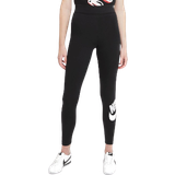 Dame - Polyester Strømpebukser & Stay-ups Nike Sportswear Essential Women's High-Waisted Logo Leggings - Black/White