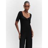 Mango Polyester Jumpsuits & Overalls Mango Wild-H Ruched Long Jumpsuit, Black