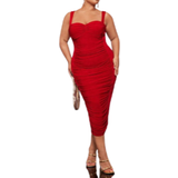 Firkantet - Slim Kjoler Shein BAE Plus Size Red Pleated Cami Dress