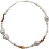 Brun Halskæder Sorelle Jewellery Hazy Necklace - Gold/Brown/Pearls