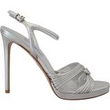 Prada Silver Leather Sandals Ankle Strap Heels Stiletto EU41/US10.5
