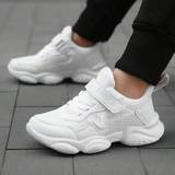 Sneakers Shein Teenagers' Thick-soled Campus-style White Sports Shoes With Color Block Design