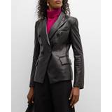 Emporio Armani Skind Overdele Emporio Armani Women's Nappa Leather Double-Breasted Blazer Black Black