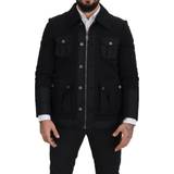 Cashmere - Herre Overtøj Dolce & Gabbana Black Wool Collared Full Zip Jacket IT52