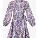 Korte kjoler - Slå om Zimmermann Womens Indigo/cream Paisley Devi Paisley-print Linen Mini Dress
