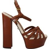 42 ½ - Slip-on Højhælede sko Dolce & Gabbana Brown Platform Leather Sandals Shoes EU40/US9.5