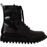 43 - Herre Snørestøvler Dolce & Gabbana Black Leather Combat Lace Up Mens Boots Shoes