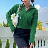 Grøn - Løs - Skjortekrave Overdele Shein Solid Crop Sweater