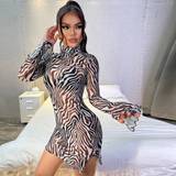 Ballonærmer - Mesh - Stribede Tøj Shein Zebra Striped See Through Split Hem Mesh Bodycon Dress Without Lingerie