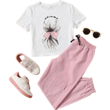 Shein Kid's EVRYDAY Girls 1pc Figure Graphic Tee with 1pc Cargo Pants