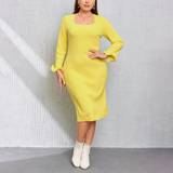Gul - Polyamid Kjoler Shein Plus Solid Fitted Sweater Dress