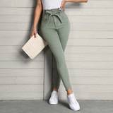 Grøn - L - Polyester Jeans Shein Paperbag Waist Belted Skinny Jeans