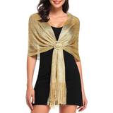 Dame - Guld Halstørklæde & Sjal Shein 1pc Women's Golden Thread Fringe Scarf, Beach Shawl, Evening Party Wrap