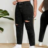 Figursyet - Polyester Bukser & Shorts Shein Plus Ripped Mom Fit Jeans