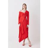 8 - Plisseret Kjoler Petite Tailored Crepe Asymmetric Pleated Midi Dress