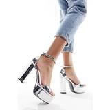 3,5 - Sølv Højhælede sko Mango Women's Metallic Heel Sandals Silver Silver