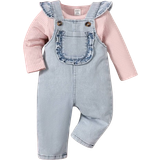 Babyer Øvrige sæt Shein Baby Ribbed Knit Tee & Ruffle Trim Overall Jumpsuit