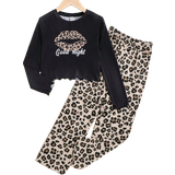 Øvrige sæt Børnetøj Shein Tween Girl Leopard & Letter Graphic Lettuce Trim PJ Set