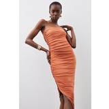 Jersey - Orange Kjoler Jersey Crepe Ruched Detail Asymetric Midi Dress