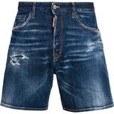 48 - Blå - Skind Bukser & Shorts DSquared2 Mens Navy Blue Distressed Relaxed-fit Stretch-denim Shorts