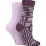 SockShop Ladies Pair Wool Mix Striped and Plain Boot Royal Purple Striped 4-8 Ladies