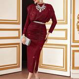 Dame - Perler Kjoler Shein Ladies' Gorgeous Solid Color Long Sleeve Dress
